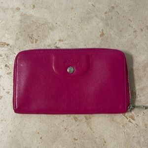 Longchamp Le Pliage Cuir Long Wallet Pink Leather Zip around New wo tags